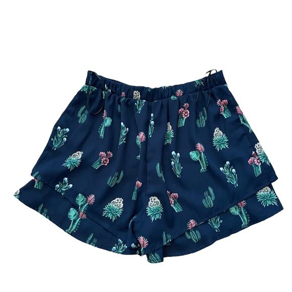 PPLA Tween Girls Lizzy Woven Navy Short Cactus Print M 10/12 - Picture 2 of 7